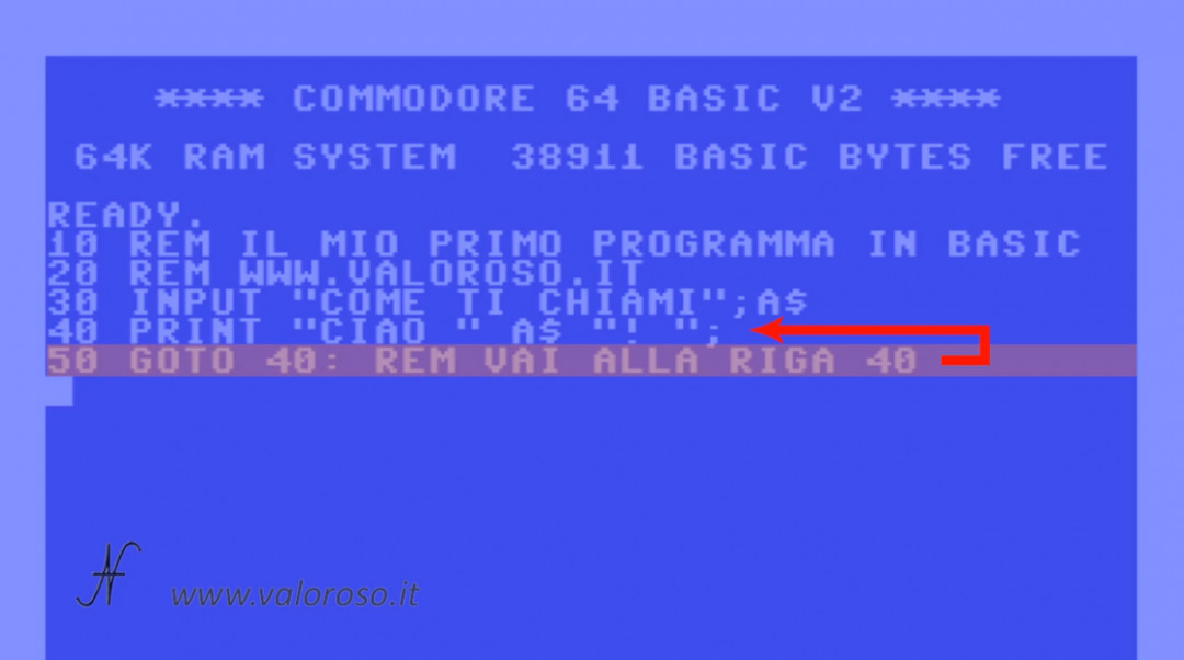 Command instruction execution in sequence GOTO GOSUB, Basic language programming tutorial course Commodore, Commodore 16, Commodore 64, Commodore 128, Commodore PET, Commodore Plus4, Commodore Vic20, C16 C128 C64, IBM DOS MicroSoft GWBASIC, jump