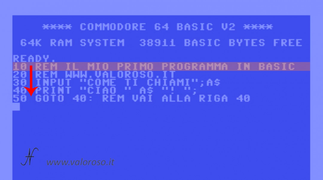 Sequence of command instructions, REM PRINT INPUT GOTO, Basic language programming tutorial course Commodore, Commodore 16, Commodore 64, Commodore 128, Commodore PET, Commodore Plus4, Commodore Vic20, C16 C128 C64, IBM DOS MicroSoft GWBASIC