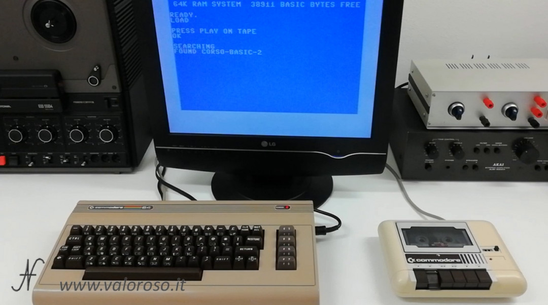 Basic Commodore 2 programming course, load a file from tape datassette tape 1531 1530, LOAD, Commodore + Run / Stop