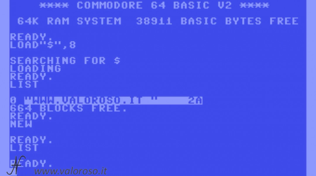 Corso programmazione Basic Commodore 2, comando NEW cancellare la memoria, lista vuota