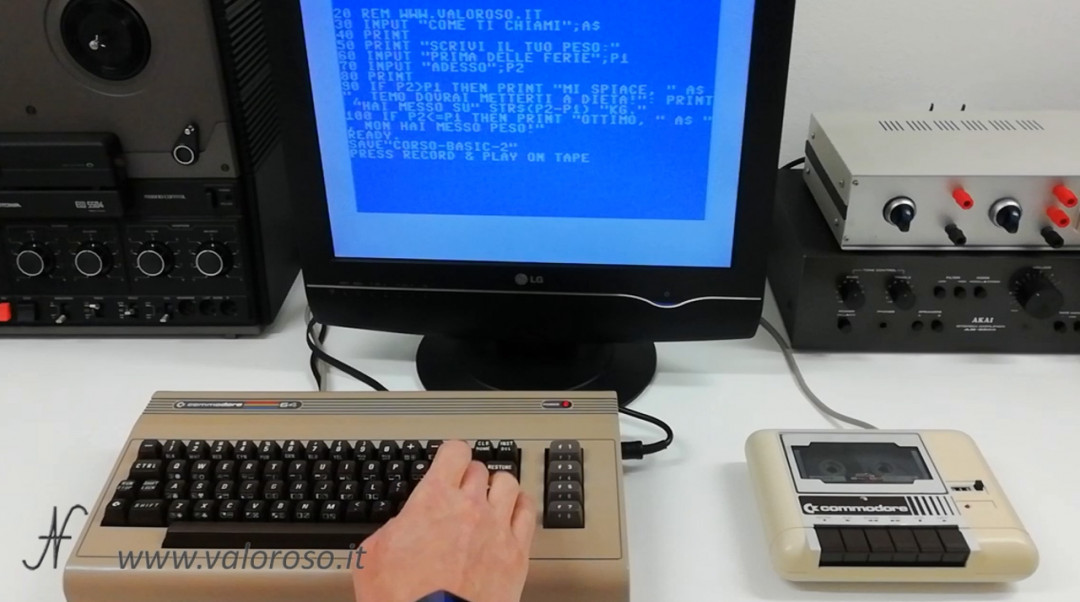 Basic Commodore 2 programming course, save a file on tape datassette C2N, SAVE, cassette