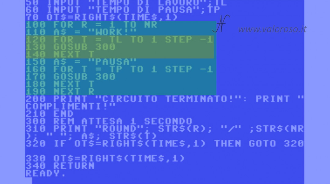 Tutorial di programmazione in Basic QB64 QuickBasic ciclo FOR NEXT STEP TO annidato