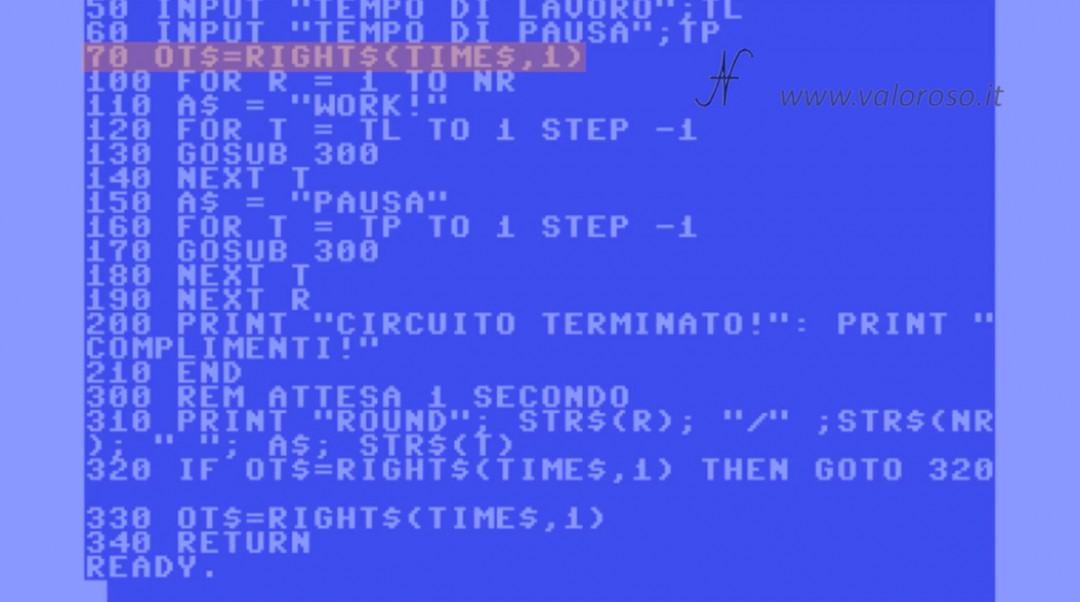 Corso programmazione Basic Commodore, QB64, GWBASIC, funzioni RIGHT$ TIME$, imparare a programmare