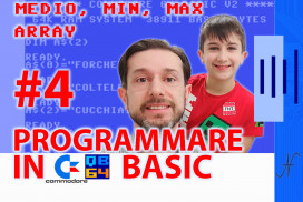 Video course on Commodore QB64 4 Basic language, DIM array vectors max min average value min max sequence of numbers