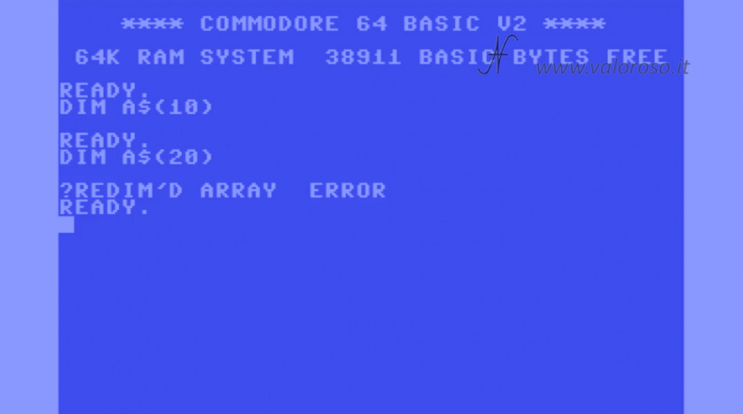 Corso programmazione Basic Commodore QB64 4, DIM vettori redim'd array error, REDIM ERASE