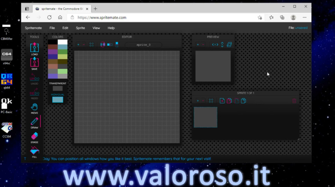 Creare uno sprite per il Commodore 64 e muoverlo, con sprite editor SpriteMate, Basic 2, disegnare colorare