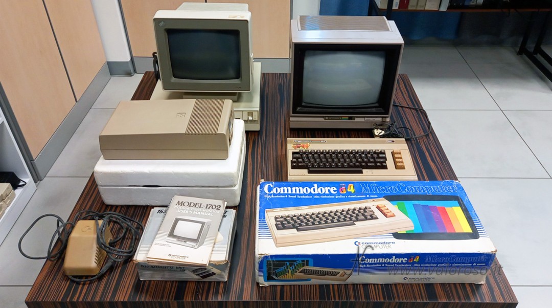 Donation of vintage computers, Commodore, IBM, Commodore 1702 monitor, Commodore 64 complete with box, power supply and polystyrene, Commodore 64 with double kernal, Two Commodore 1541 floppy disk drives, Datassette Commodore 1530 C2N, IBM PS/2 Model 30, with Intel 286 processor and Intel 80287 coprocessor, IBM 8513 12" color VGA CRT monitor