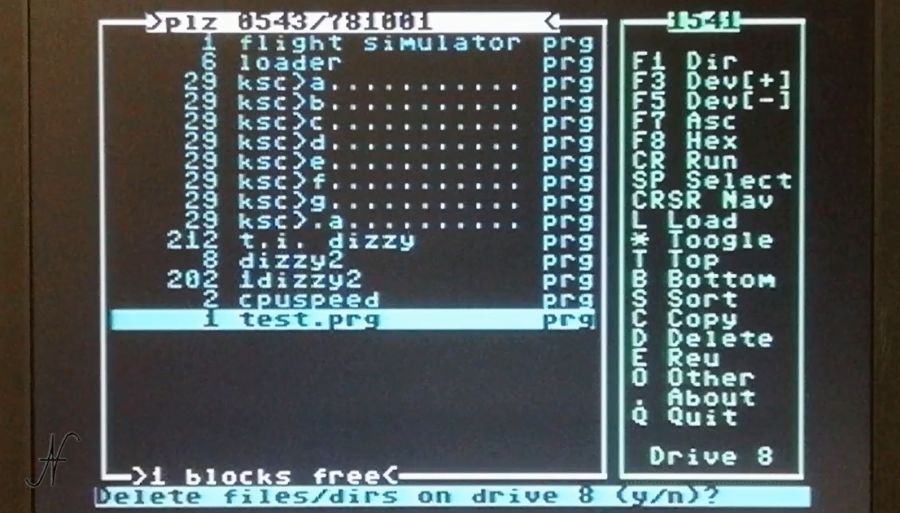 DraCopy, cancella file dal floppy disc drive 1541, D delete, Commodore 64