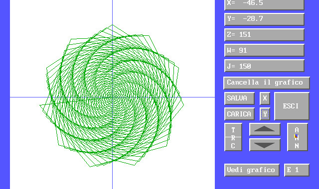 EQUATIO, math graphing software, Amedeo Valoroso, 2D, spiral, panel, ATN, ABS, COS, SQR, SIN, TAN, INT, LOG, RND, EXP, SGN, functions, mathematical, graph, graphing, drawing, sine, cosine, coordinates