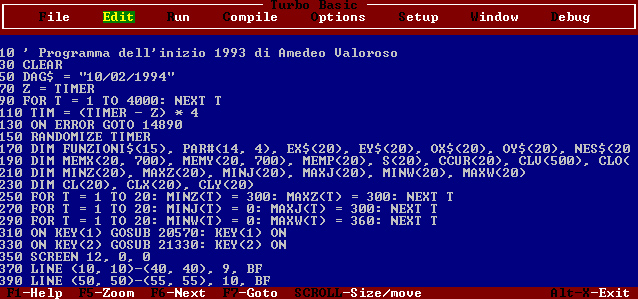 EQUATIO, software per grafici di funzioni matematiche, Amedeo Valoroso, programma, Turbo Basic, TurboBasic