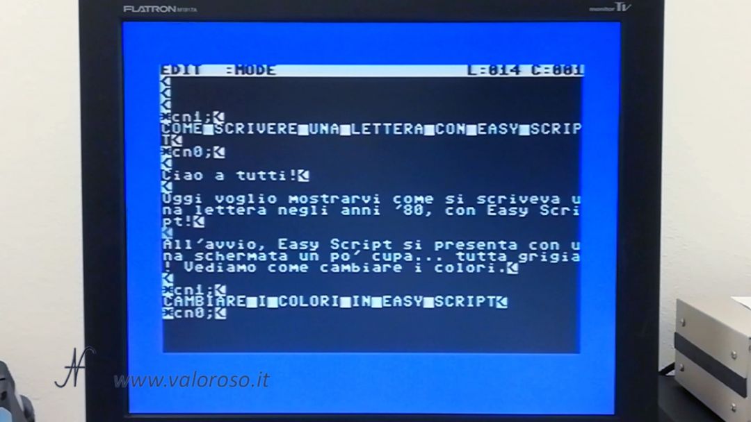 Easy Script Commodore 64, software videoscrittura, scrivere un documento anni 80, stampare, word processor, EasyScript, Precision Software, Simon Tranmer