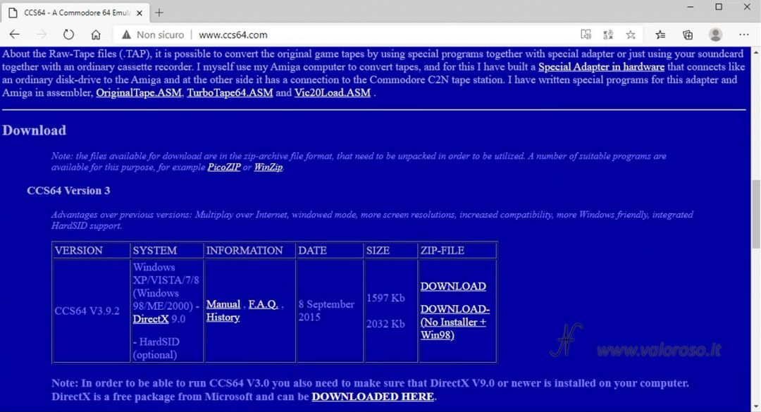 Emulatore CCS64, eseguire avviare programmi giochi utility per Commodore 64 su PC Windows 10, scaricare gratis, sito ufficiale