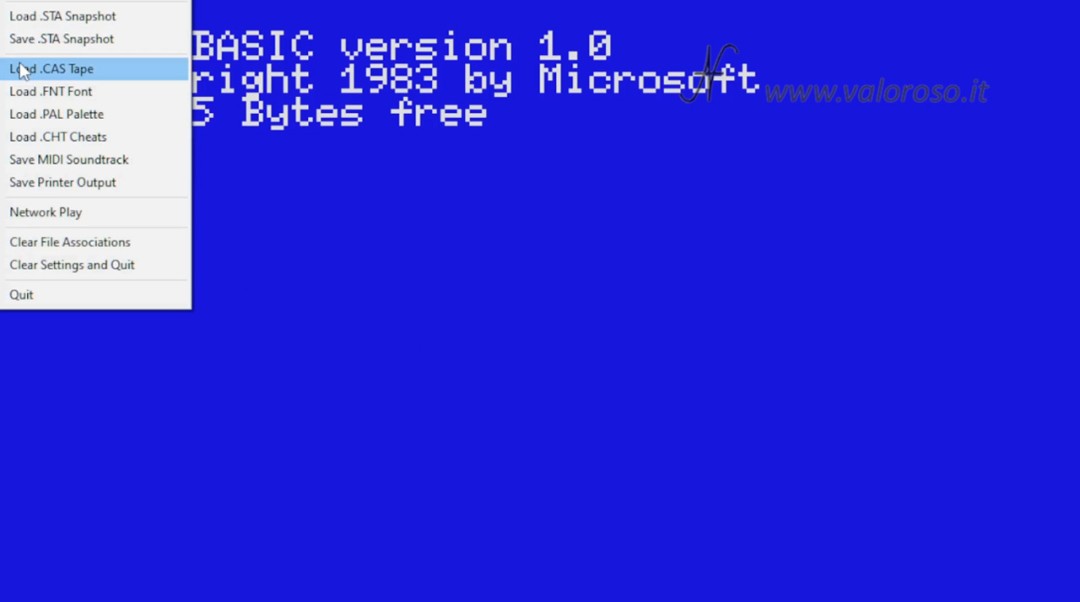 Emulator for MSX computers on Windows PC, fMSX, Philips Phonola BASIC, load save CAS STA PAL CHT FNT MIDI