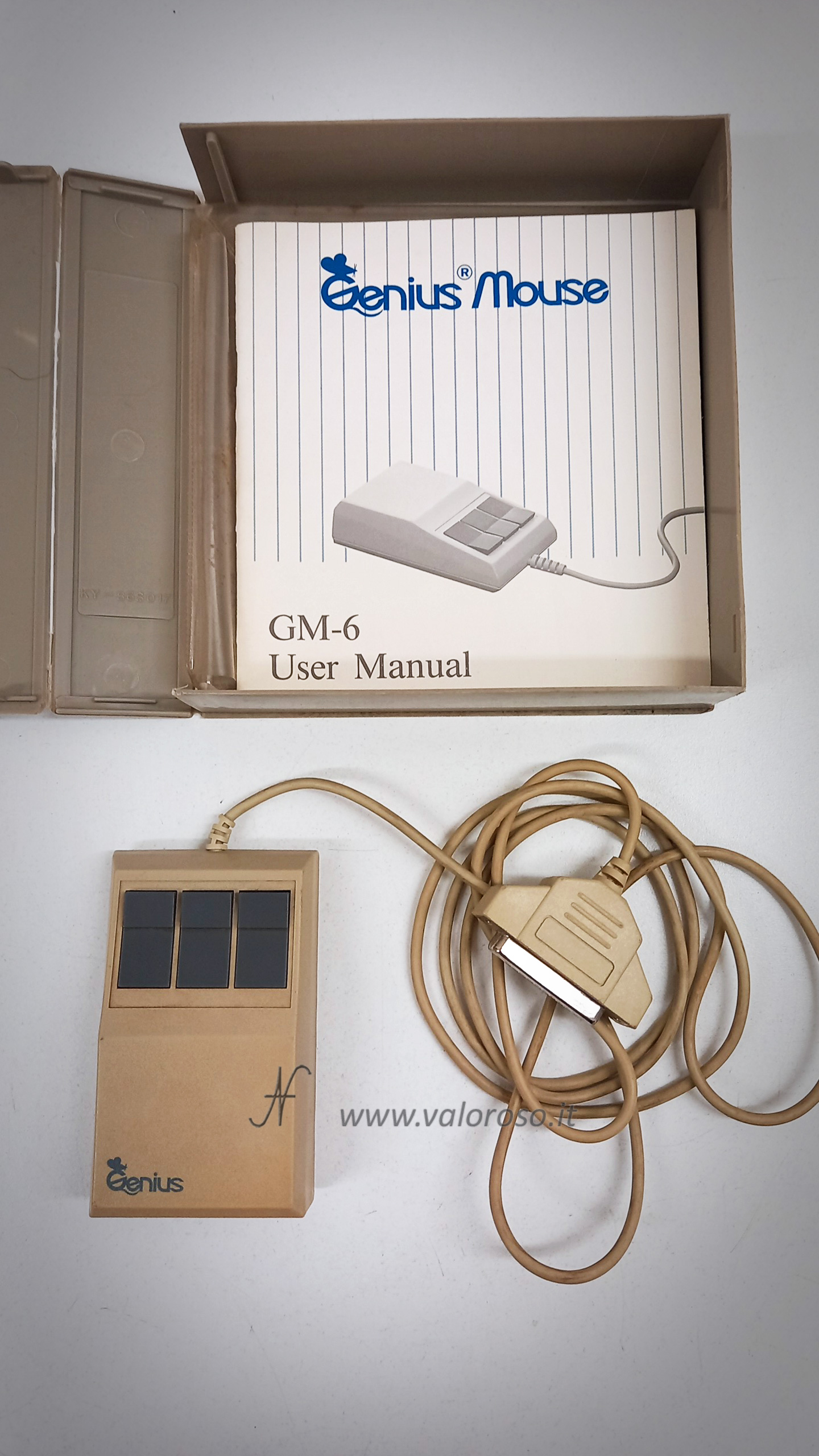 Genius GM-6 GM6 vintage mouse serial 3 buttons DB25 box, scatola, manuale, GM-6 user manual