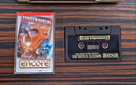 Ghosts 'n Goblins videogame, cassette tape, Encore, Commodore 1531 C2N datassette