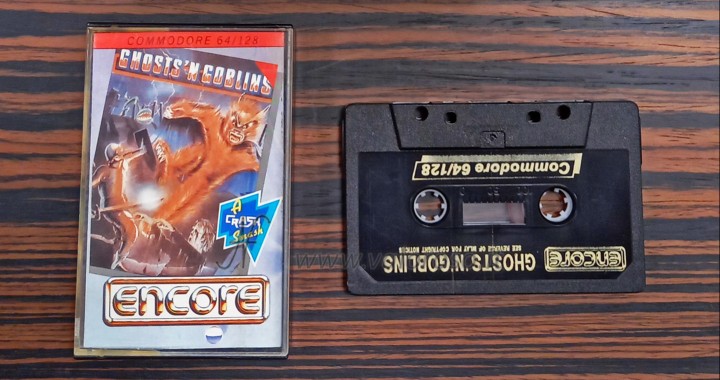 Ghosts 'n Goblins videogame, cassette tape, Encore, Commodore 1531 C2N datassette