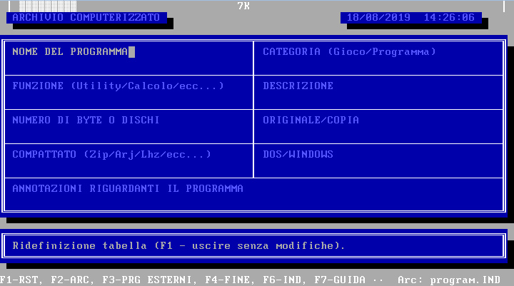 INDIRIZZ, Amedeo Valoroso, archiving program, database, GwBasic, TurboBasic, table, fields