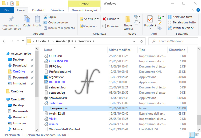 Cancellazione sovraimpressione icone, compressione frecce blu, collegamento, copia icona trasparente in C:\Windows