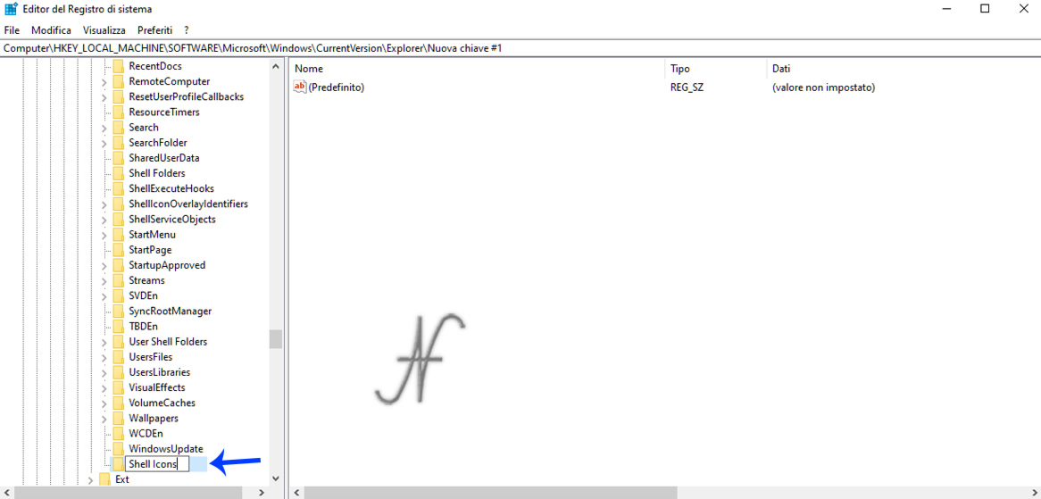 Cancellazione sovraimpressione icone, compressione frecce blu, freccia collegamento, registro di sistema, HKEY_LOCAL_MACHINE\SOFTWARE\Microsoft\Windows\CurrentVersion\Explorer\Shell Icons, Shell Icons, stringhe 29 179