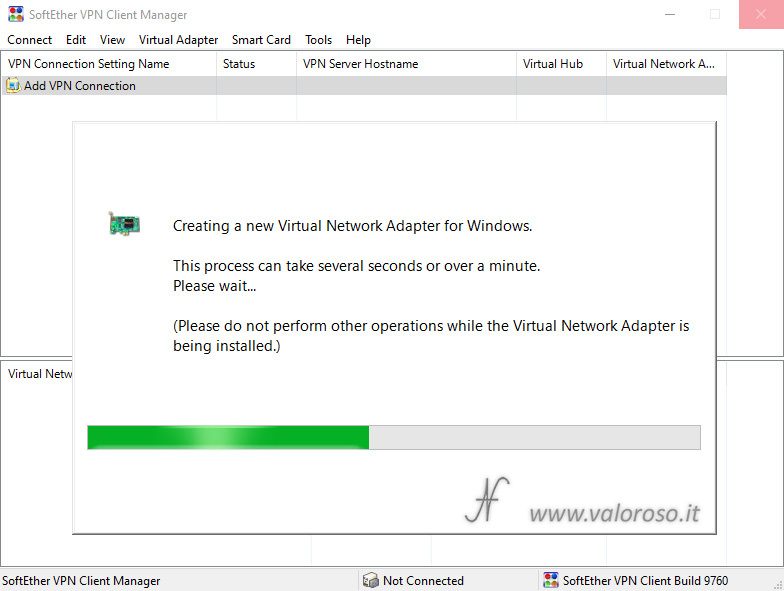 Impostare SoftEther VPN Client Manager, creating a new virtual network adapter for Windows, install