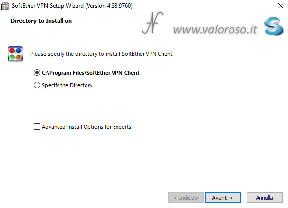 Installare SoftEther VPN Client Setup Wizard, directory to install, Connettere un computer remoto alla VPN