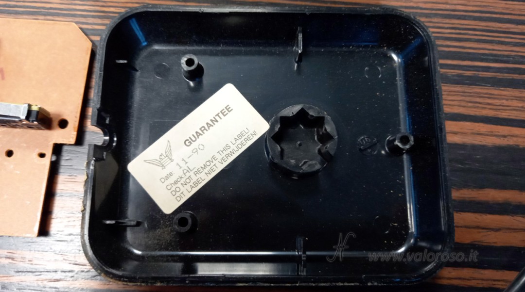 Competition Pro 5000 joystick, date check label - internal GUARANTEE label with Date 11-90 and Check AL - Original Competition Pro joystick restoration