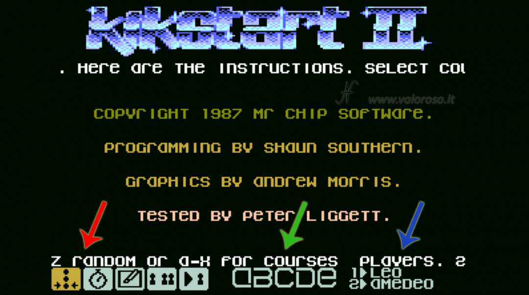 KikStart 2 KickStart II Kik-Start video game Commodore 64 motocross set players tracks, icons, race, stopwatch, create tracks, one or two players, players name