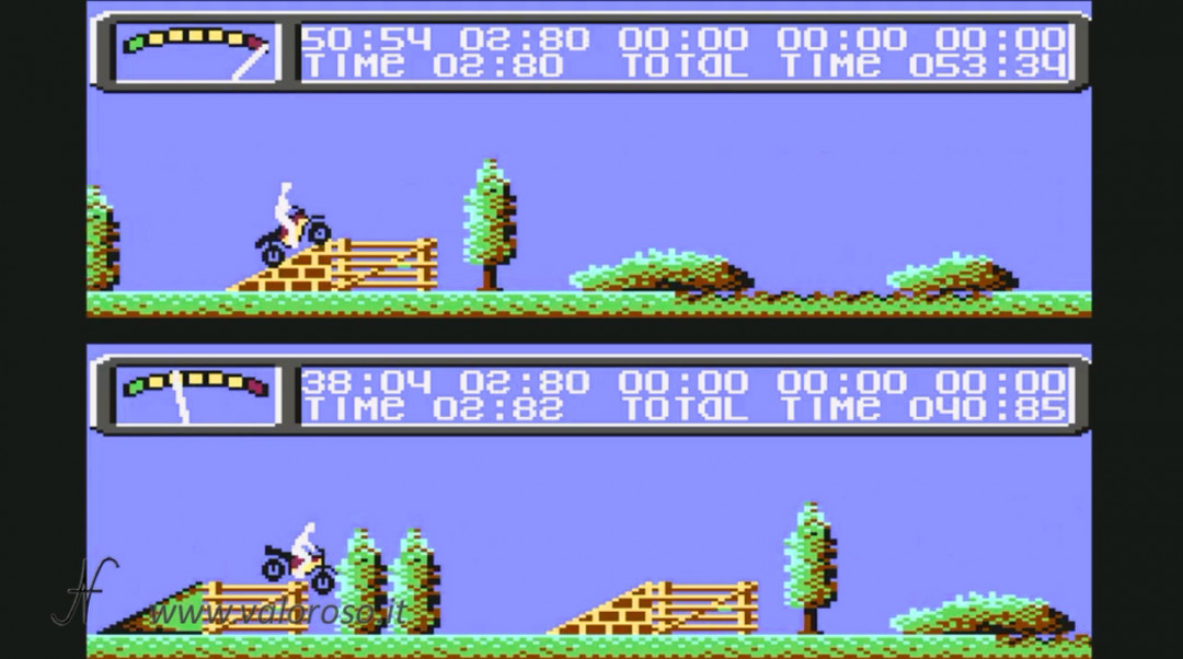 KikStart 2 KickStart II Kick-Start videogioco Commodore 64 motocross vintage gara moto retro game, partita, due giocatori, trial, motociclette, moto cross, ostacoli, saltare