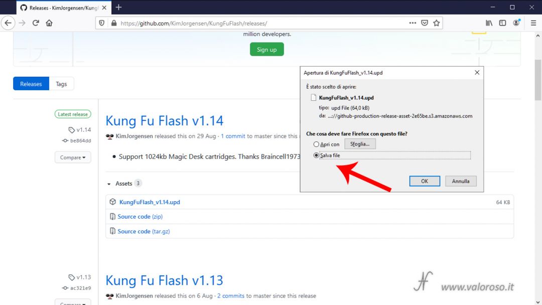 Kung Fu Flash aggiornamento firmware GitHub KimJorgensen, Commodore 64, salve file UPD, ultima versione software