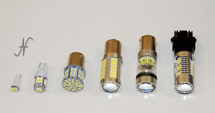 LED bulbs lamps T20 T15 T10 W5W T5 W3W BA15S BAU15S, position lights, arrows, turn signals, reverse