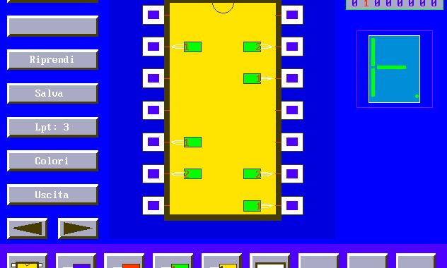 MPLEX, sonda per porte logiche, circuiti integrati, porta LPT, QBasic, QuickBasic