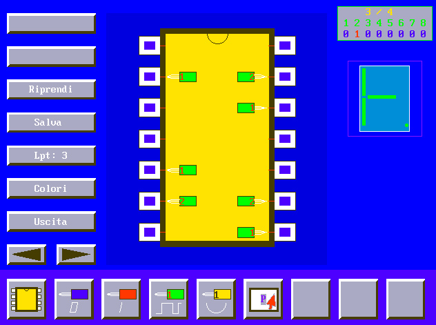 MPLEX, logic gate probe, integrated circuits, LPT port, QBasic, QuickBasic, logic gate tester