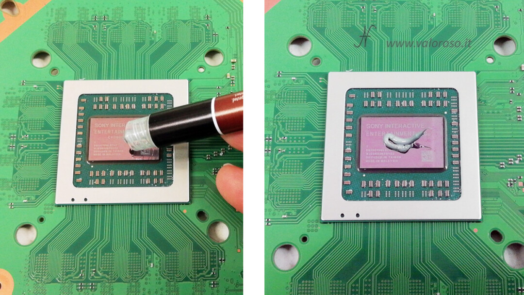 Put thermal paste on CPU Sony PlayStation 4 Pro, PS4 Pro, Play Station, Playstation4, Noctua NT-H1 quantity to put syringe