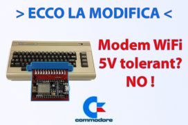 Modifica modem WiFi Commodore 64, NodeMCU, ESP8266, 5V tolerant? No! 3.3V. Modifica con diodo su RX