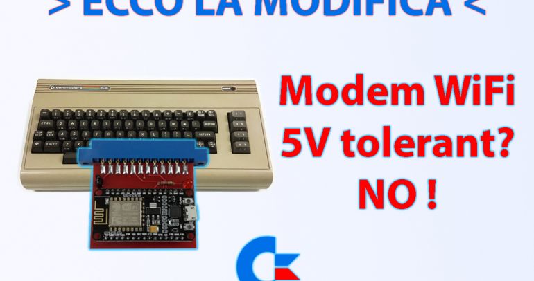 Modifica modem WiFi Commodore 64, NodeMCU, ESP8266, 5V tolerant? No! 3.3V. Modifica con diodo su RX