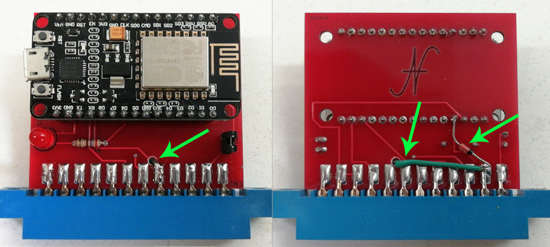 Commodore 64 WiFi modem modification, NodeMCU, ESP8266, diode added