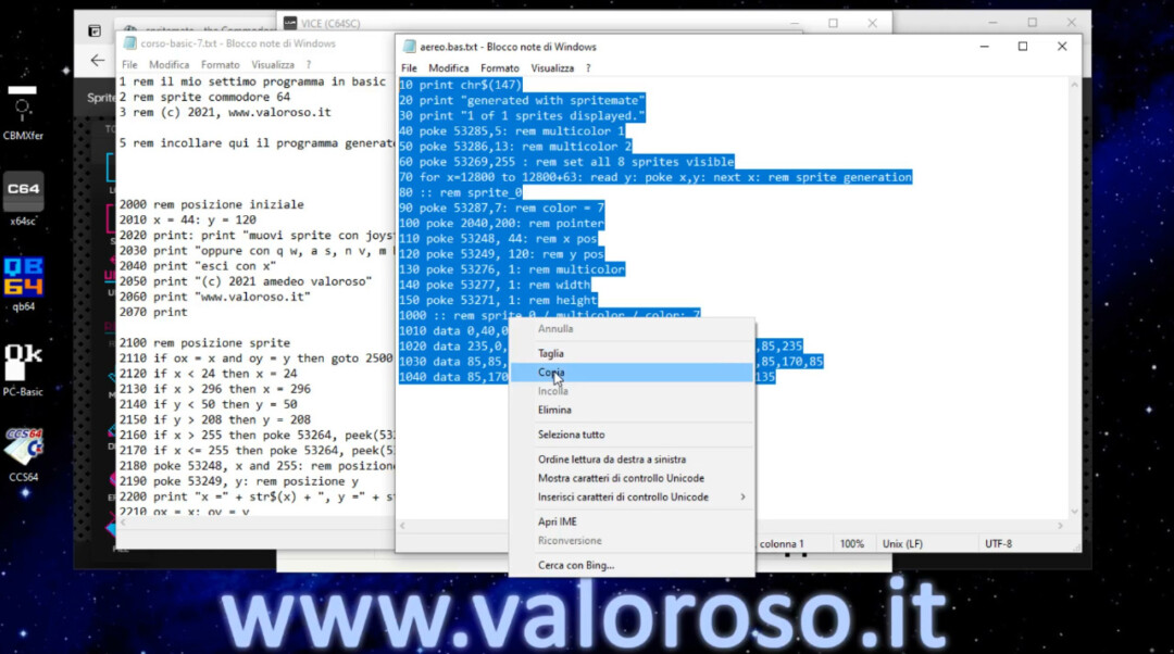 Muovere uno sprite con il Commodore 64, tastiera e joystick, Basic