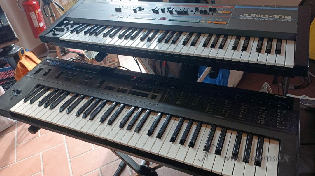 Midi music, vintage synthesizers, keyboards, Roland Juno-106, Korg DW-8000