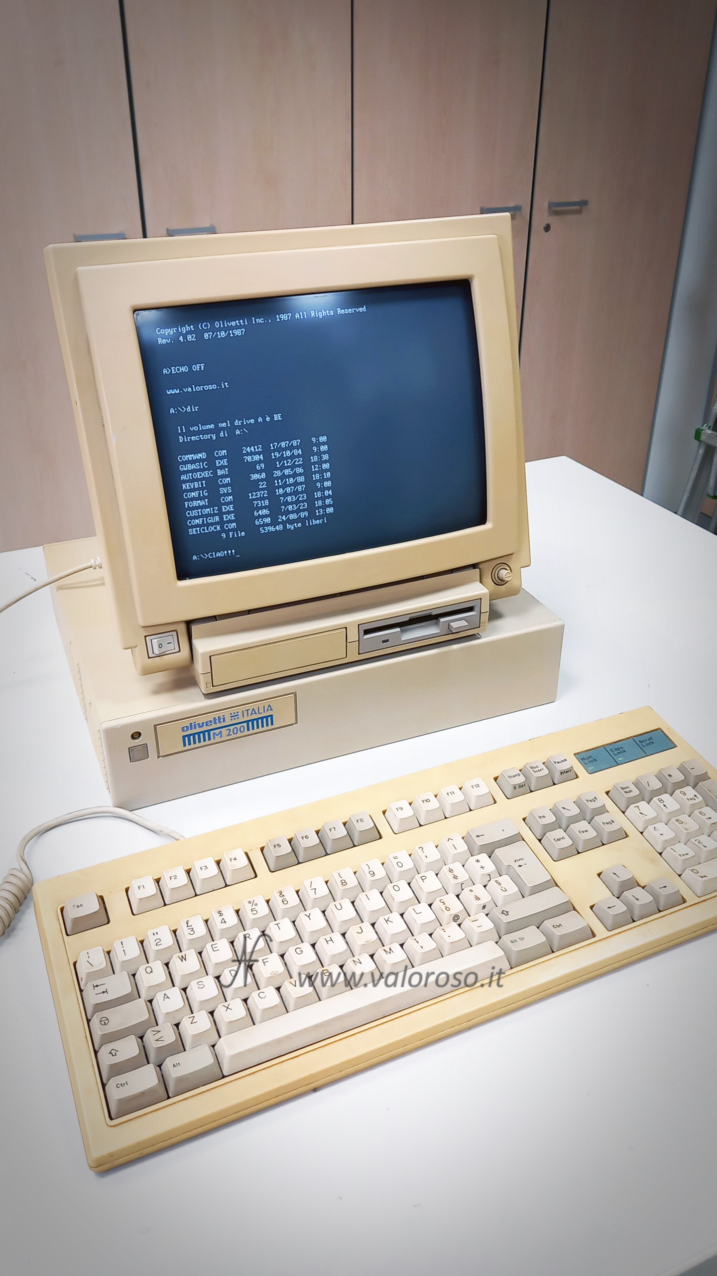 Olivetti M200 vintage computer, MSDOS boot on diskette, startup