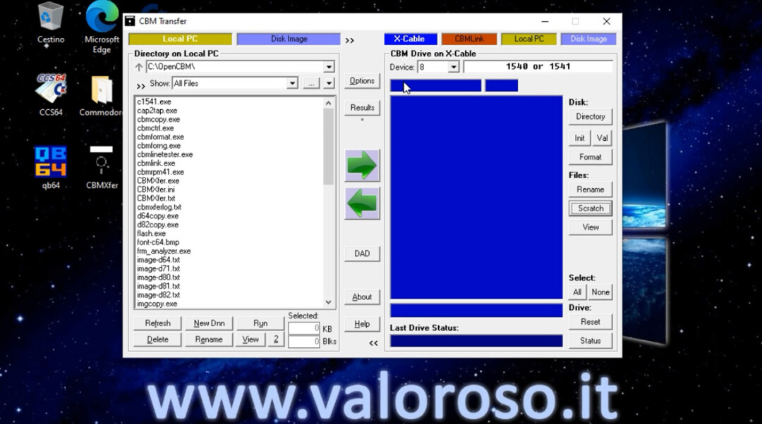 OpenCBM XUM1541 CBMXfer CBM Transfer, utilizzo software Windows 10