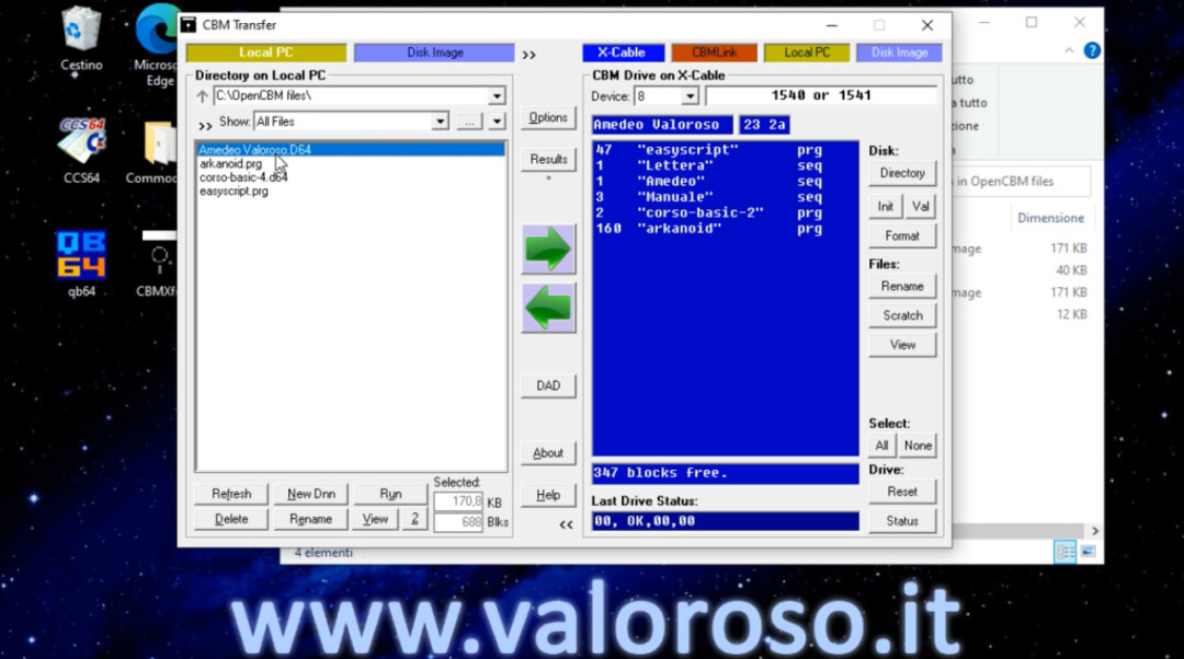 OpenCBM XUM1541 CBMXfer file immagine D64 da floppy disk drive Commodore 1541 salvato