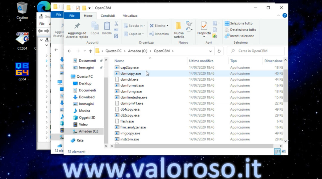 OpenCBM installato in C:\OpenCBM, fuori dai programmi, elenco file, utente amministratore Windows 10