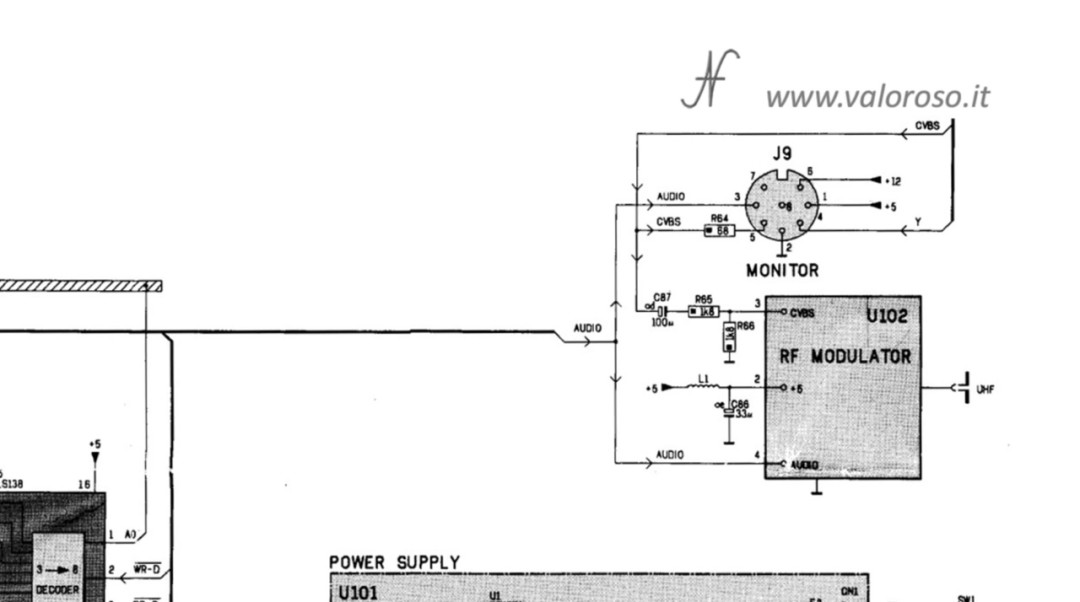 Contacts pinout connector MSX composite audio video monitor, Philips VG 8020 VG 8010 VG 8000, Service Manual, Wiring diagram