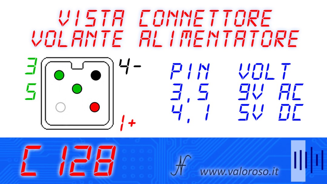 Pinout piedini connettore quadrato alimentatore power supply C128 Commodore 128