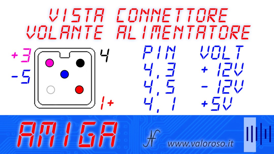 Pinout piedini connettore quadrato alimentatore power supply Commodore Amiga alimentazione