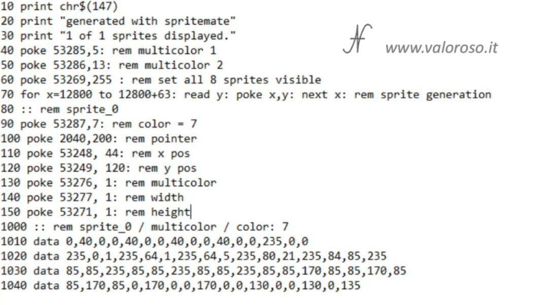 Basic program for Commodore 64 automatically generated by SpriteMate