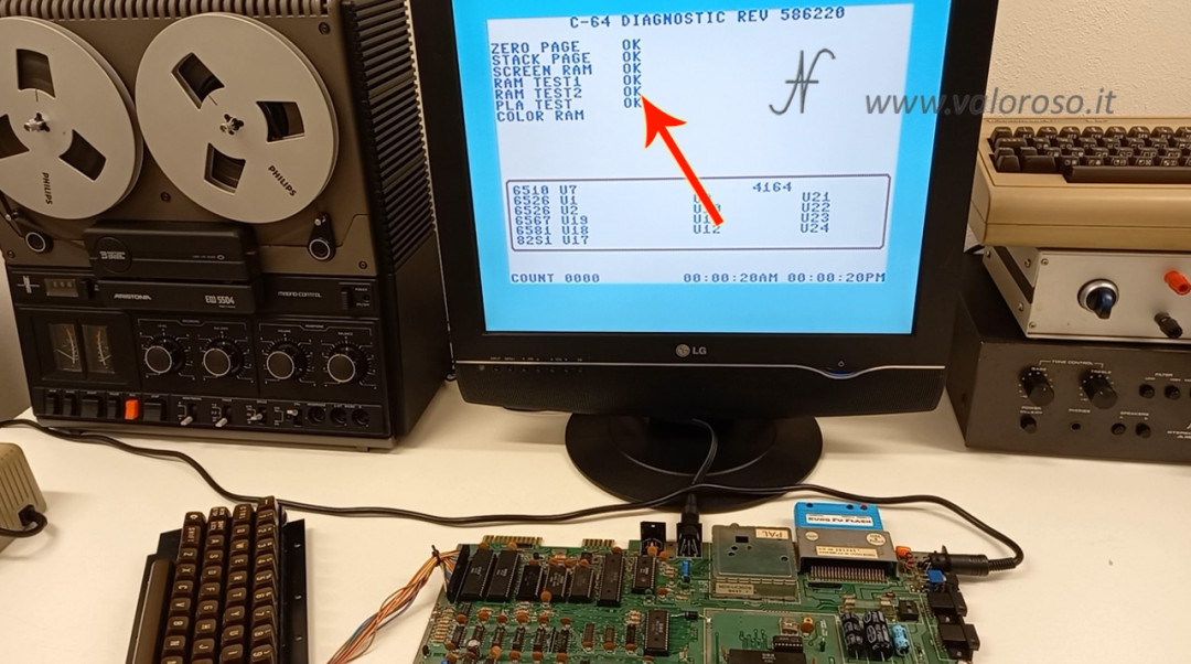 Commodore 64 RAM Test with Kung Fu Flash diag test 586220 4164, MT4264, HM4864P, M3764, memory ok