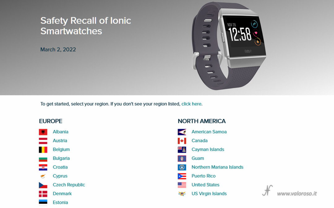Recall richiamo Smart Watch Fitbit Ionic email recall sicurezza safety problemi sito internet, anche gli smartwatch possono essere richiamati, non solo le automobili?