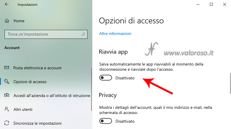 Riavvio automatico applicazioni all'avvio di Windows 10, 2004, riavvio programmi, impostazioni, opzioni di accesso, salva automaticamente le app riavviabili al momento della disconnessione e riavviale dopo l'accesso