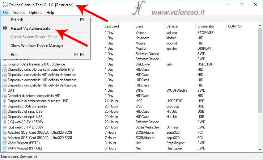 Rimuovere dispositivi inutilizzati, Device Cleanup Tool, DeviceCleanup32.exe DeviceCleanup64.exe, disinstalla hardware non presente rimosso, pulizia driver, schede di rete, realtek, Intel, schede video, schede grafiche, controller, SCSI, SATA, dispositivi USB, pendrive, schede audio, HUB USB, unità disco, volumi